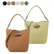 LONGCHAMP LE ROSEAU系列金屬竹節粒面牛皮兩用水桶包(迷你) 開心果綠