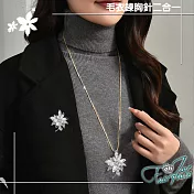 【伊飾童話】木槿花水晶 氣質碎鑽二合一胸針長項鍊 木槿花