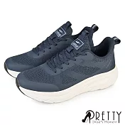 【Pretty】男 運動鞋 休閒鞋 健走鞋 輕量 透氣 彈力厚底 飛編 EU40 藍色
