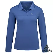 【ATUNAS 歐都納】女款循環長袖排汗POLO衫/大尺碼A6PS2565WC- M 靛藍