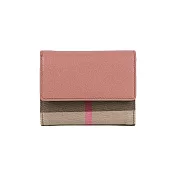 BURBERRY Lancaster 牛皮及帆布格紋三折短夾 (玫瑰棕/棕色)