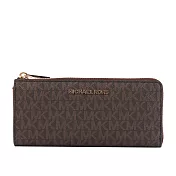 Michael Kors 金字 LOGO PVC L型拉鍊長夾 (茶色)