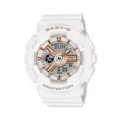 CASIO BABY-G迷霧之美休閒運動雙顯腕錶-白+玫瑰金-BA-110XRG-7A