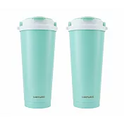MATURE美萃 陶瓷不鏽鋼雙飲保溫杯附吸管刷700ml-三色可選2入組 CY-2001 -湖水綠 2入組