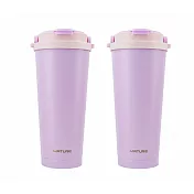 MATURE美萃 陶瓷不鏽鋼雙飲保溫杯附吸管刷700ml-三色可選2入組 CY-2001 -粉紫 2入組