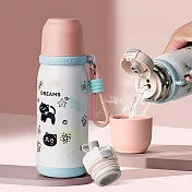 【COMET】500ml不銹鋼一蓋三飲可愛保溫瓶(保溫杯 吸管水壺 316不鏽鋼瓶 環保隨行杯/DPHW068) 藍色栗子貓