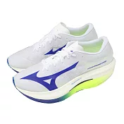 Mizuno 美津濃 競速跑鞋 Hyperwarp Pro 男鞋 白 藍 輕量 厚底 馬拉松 J1GC2672-01 26cm WHITE/BLUE-YELLOW