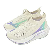 Mizuno 美津濃 慢跑鞋 Neo Vista 2 女鞋 米色 紫 襪套式 厚底 路跑 運動鞋 J1GD2534-74 23.5cm BEIGE/PURPLE