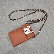 Be Two 手工皮件 ∣ 真皮側背包  棕色牛皮手機袋﹢法國鬥牛犬頭