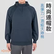 IOIIOI 長袖保暖連帽T恤 防皺穿搭 防風保暖 時尚大口袋 25923570 M 藍色