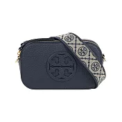 TORY BURCH Miller 荔枝紋雙拉鍊迷你相機包 (海軍藍)