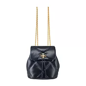 TORY BURCH KIRA 菱格紋絎縫翻蓋後背包(迷你)- 黑色