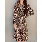 【BJ COLLECTION】日系飄逸碎花雪紡收腰洋裝BJC20010 FREE 咖啡色