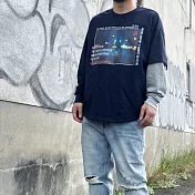 At Marvelous 日韓酷炫時尚 | 不對稱疊層長袖T恤 | 海軍藍滑板休閒風 | 時尚不無聊 海軍藍L號