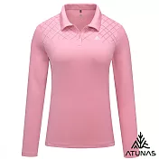 【ATUNAS 歐都納】女款循環抑菌長袖排汗POLO衫/大尺碼A1PSHH02WC- S 櫻花粉