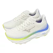 Mizuno 美津濃 慢跑鞋 Wave Sky 9 超寬楦 女鞋 米白 藍 緩衝 穩定 J1GD2512-71 23cm IVORY/BLUE