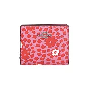 COACH C Logo 拉鍊拼貼花卉塗層帆布暗釦二折短夾 (粉紅色)