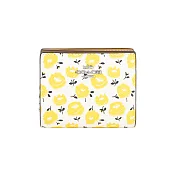 COACH C Logo 拉鍊花卉圖案塗層帆布暗釦二折短夾 (黃色)