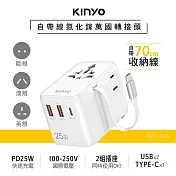 【KINYO】自帶線氮化鎵萬國轉接頭(MPP-3525)