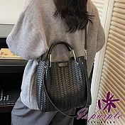 【iSPurple】百搭通勤 仿皮編織壓紋復古托特包/顏色可選 黑色