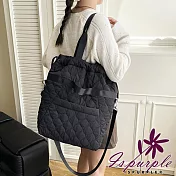 【iSPurple】鋪棉時尚 多背法素面抽繩托特包/顏色可選 黑