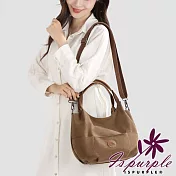 【iSPurple】時尚潮流 大容量多功能復古帆布包/咖色 灰色