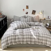 《DUYAN 竹漾》臺灣製 舒柔棉雙人加大床包三件組 / 霧灰格影
