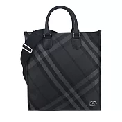 BURBERRY 盾形格紋直立托特包- 炭灰色