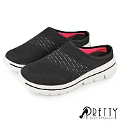 【Pretty】女 穆勒鞋 拖鞋 包頭拖鞋 懶人拖鞋 半拖鞋 寬楦 輕量 透氣 網布 飛織 JP23 黑色