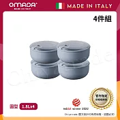 【OMADA】義大利製 Pull Box 易拉保鮮盒 圓型 (1.8L)小資四件組 藍色