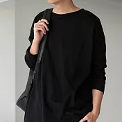 日本Antiqua｜一再回購｜100%純棉長袖T恤｜清爽俐落｜包色基本款｜單穿疊穿男女適用 L 黑色