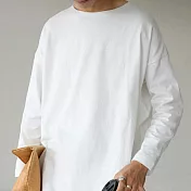 日本Antiqua｜一再回購｜100%純棉長袖T恤｜清爽俐落｜包色基本款｜單穿疊穿男女適用 L 白色