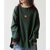 日本Antiqua｜領口三角增添精緻｜長袖T恤｜全棉華夫格紋不易起皺｜實穿包色基本款｜男女適用 M-L 軍綠Regular