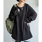 日本Antiqua｜領口三角增添精緻｜長袖T恤｜全棉華夫格紋不易起皺｜實穿包色基本款｜男女適用 M-L 碳灰Regular