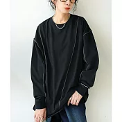 日本Antiqua｜柔和配色不規則縫線｜長袖T恤｜全棉自然不無聊好搭配｜實穿包色基本款 FREE 黑色