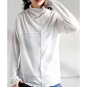 日本Antiqua｜菁英高智薄紗高領｜長袖T恤｜隨機皺褶單穿疊穿好搭配｜實穿包色基本款 FREE 白色