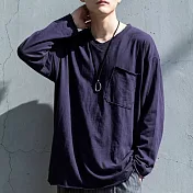 日本Antiqua｜復古質感V領口袋｜長袖T恤｜全棉輕鬆駕馭隨興造型｜實穿包色基本款｜男女適用 M-L 紫色Regular