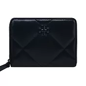 TORY BURCH KIRA 納帕皮革菱格紋拉鍊短夾 黑