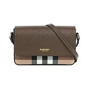 BURBERRY Hampshire 新款格紋帆布拼皮革手拿包/斜背包 (烏木棕)