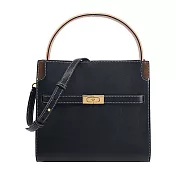TORY BURCH LEE RADZIWILL 撞色皮革手提/斜背兩用包(小) 黑色
