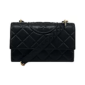 TORY BURCH Fleming 菱格紋鏈帶斜背包(大)- 黑色