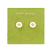 TORY BURCH 經典標誌圓形琺瑯針式耳環 (象牙白/金色)