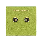 TORY BURCH 經典標誌圓形琺瑯針式耳環 (黑色/金色)