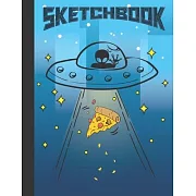 Sketchbook: Cool Blank Notebook for Sketching and Picture Space with Alien Spaceship Stealing Pizza, Unlined Paper Book for Drawin