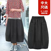 【慢。生活】高腰顯瘦休閒口袋中長款花苞裙中大尺碼 J11093  FREE 黑色