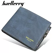 【Baellerry 佰利瑞】11卡零錢拉鍊夾麂皮壓印男用短夾(D9168)_02060 _藍色
