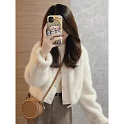 【MsMore】 絕美小香風短款加絨加厚保暖羊羔絨毛外套# 127064 M 白色