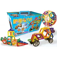 酷樂磁力片：百變造型組(內含64片磁力片+車輪2組+摩天輪零件8個+白色卡塊26個+英文字母貼紙1張+組合說明書)