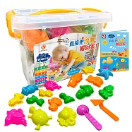3Q魔法動力沙 動物大集合(內含1kg魔法動力沙(原色)+18件動物造型模具組+1個收納箱+1本沙雕圖解手冊)