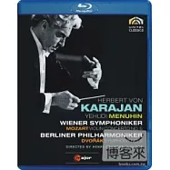 德弗札克:第九號交響曲「新世界」、莫札特:第五號小提琴協奏曲/ 卡拉揚(指揮)柏林愛樂與維也納交響樂團，曼紐因(小提琴) (藍光BD)(Dvorak: Symphony No. 9, Mozart: Violin Concerto No. 5/ Karajan, Berlin Philharmonic Orchestra, Vienna Symphony Orchestra, Menuhin (Violin))